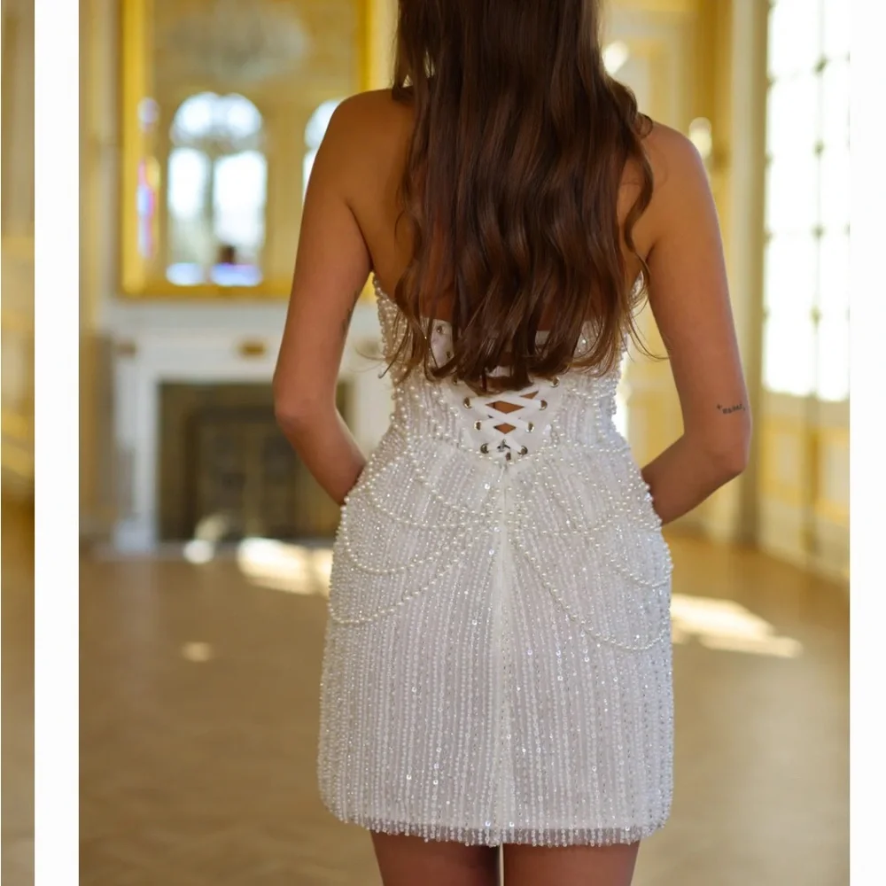 Chic Strapless White Beaded Dress - Picture 2 of 3